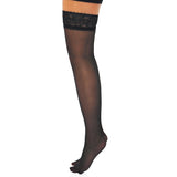 Dresuri Stay-Up Negre cu Banda Dantela Florala - Design Seducator si Confortabil, One Size