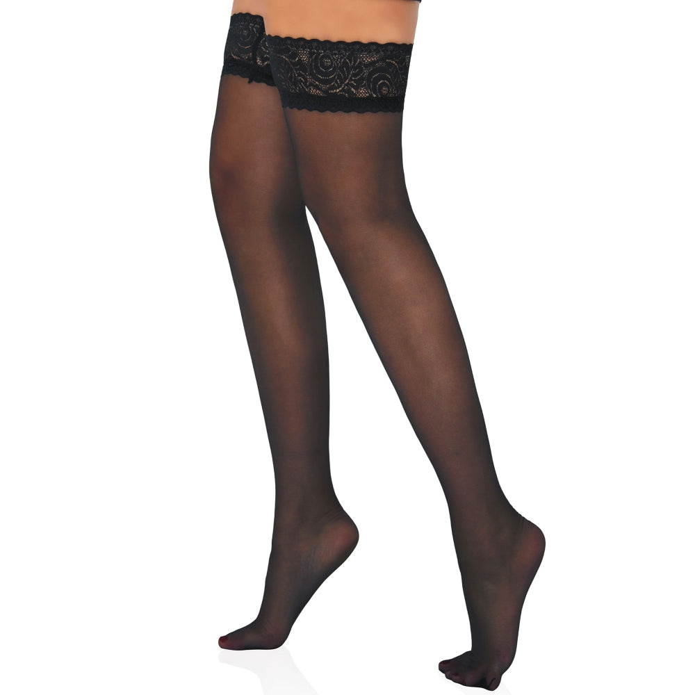 Dresuri Stay-Up Negre cu Banda Dantela Florala - Design Seducator si Confortabil, One Size