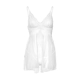 Set Babydoll Alb cu Chiloti Tanga - design atragator si feminin, cupe din dantela si deschidere frontala - bretele subtiri si reglabile