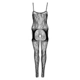 Lenjerie Sexy Bodystocking Suspendat Floral Daring Intimates cu Decupaj Crotch Deschis, Negru, One SIze