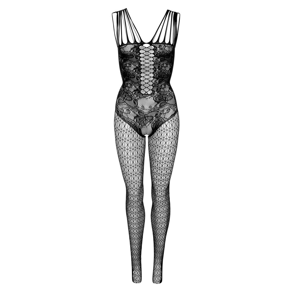 Bodystocking Negru din Plasa Crotchless Daring Intimates O/S - fabricat din plasa neagra cu decupaj frontal si bretele multiple, potrivit pentru orice tip de corp - ideal pentru nopti senzuale