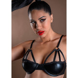 Sutien Negru Wet-Look cu Bretele Ajustabile - design provocator in stil balconette cu sarme de suport - finisaj lucios si sofisticat