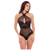 Teddy Sexy Midnight Halter din Plasa Transparenta cu Dantela - Body Lingerie pentru Femei - Negru, S/M