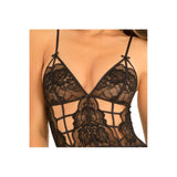Set lenjerie sexy 2 piese Caged Lace Chemise si Chilot G-string – Dantela florala cu portjartier detasabil – Lenjerie seducatoare cu bretele pentru femei