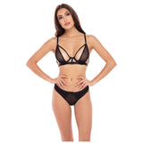Set Lenjerie Sexy 2 Piese New in Town – Sutien cu Bretele Incrucisate si Chilot String Transparent din Nailon si Spandex, Negru