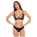 Set Lenjerie Sexy 2 Piese New in Town – Sutien cu Bretele Incrucisate si Chilot String Transparent din Nailon si Spandex, Negru