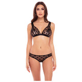 Set Lenjerie Sexy 2 Piese Naughty Knickers - Sutien cu Deschideri si Chilot cu Strapsuri - Negru, Marime S/M