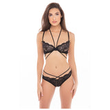 Set Lenjerie Sexy 2 Piese cu Bretele – Dantela si Plasa, Sutien cu Sarma si Chilot Provocator, Cadou Perfect Valentine's Day, Negru