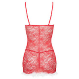Costum Lenjerie Sexy Craciunita - Babydoll Rosu cu detalii albe - Dantela si tanga asortat - Ideal pentru momente festive in cuplu