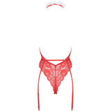 Body Sexy Craciunita Kotek Kristinella - Body Rosu cu detalii albe - Dantela si sistem de prindere pentru jartiere - Ideal pentru momente festive in cuplu