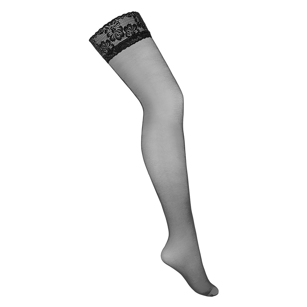 Dresuri Kotek Negre Pentru Portjartiere Plus Size - Material subtire 20 Den, Banda din Dantela - Compatibil cu orice tip de portjartiere - Moale si rezistent
