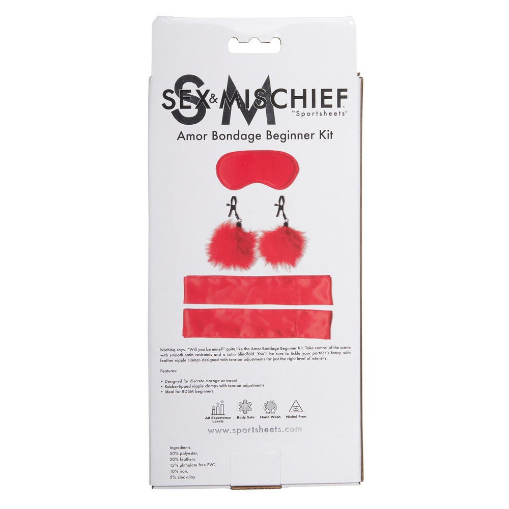 Kit Bondage Incepatori Amor - Cleme pentru Sfarcuri, Restrictii Satin si Masca Ochi BDSM