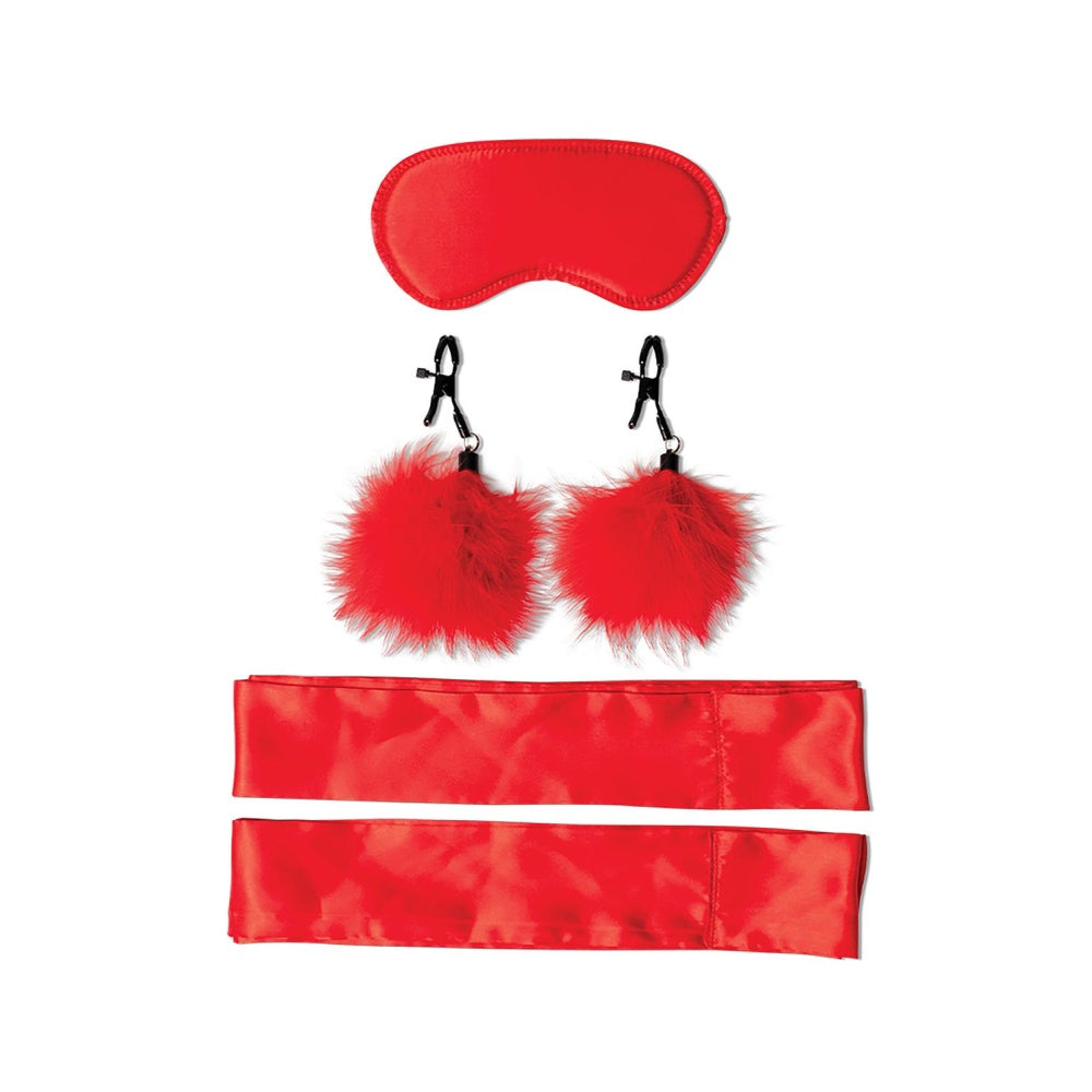 Kit Bondage Incepatori Amor - Cleme pentru Sfarcuri, Restrictii Satin si Masca Ochi BDSM