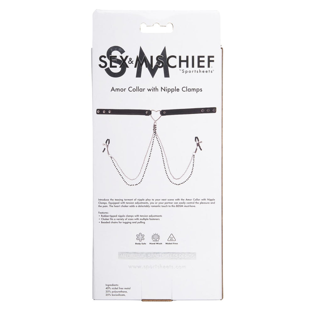 Cleme BDSM Fetis pentru sfarcuri ajustabile Amor cu colier in forma de inima si lanturi decorative