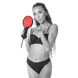 Paddle Amor BDSM rosu pentru jocuri erotice, compact, din piele ecologica, fata moale si rigida, cu curea de prindere