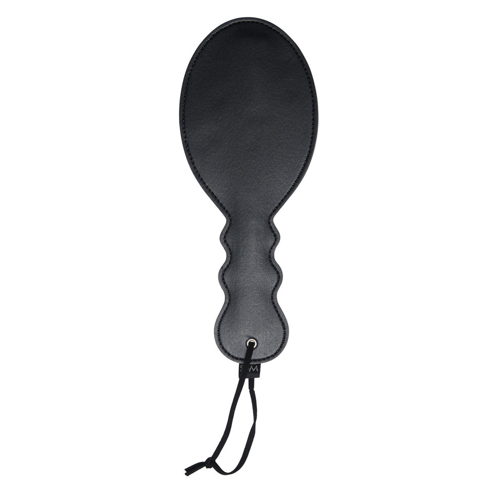 Paddle Amor BDSM rosu pentru jocuri erotice, compact, din piele ecologica, fata moale si rigida, cu curea de prindere