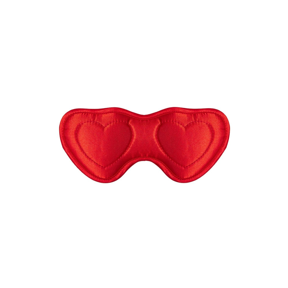 Masca BDSM pentru ochi Amor din satin rosu cu banda elastica dubla pentru jocuri senzoriale erotice