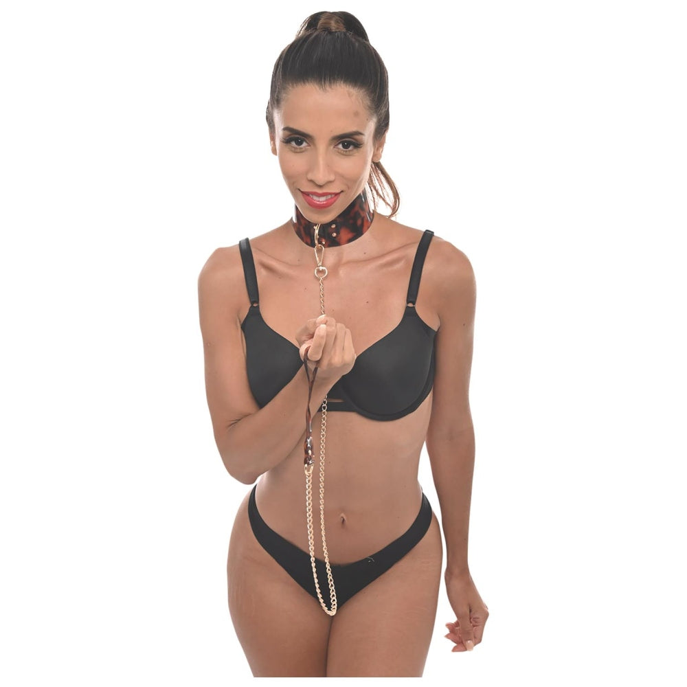 Zgarda - Lesa Fetish Sportsheets Amber Animal, Animal Print, cu lesa detasabila