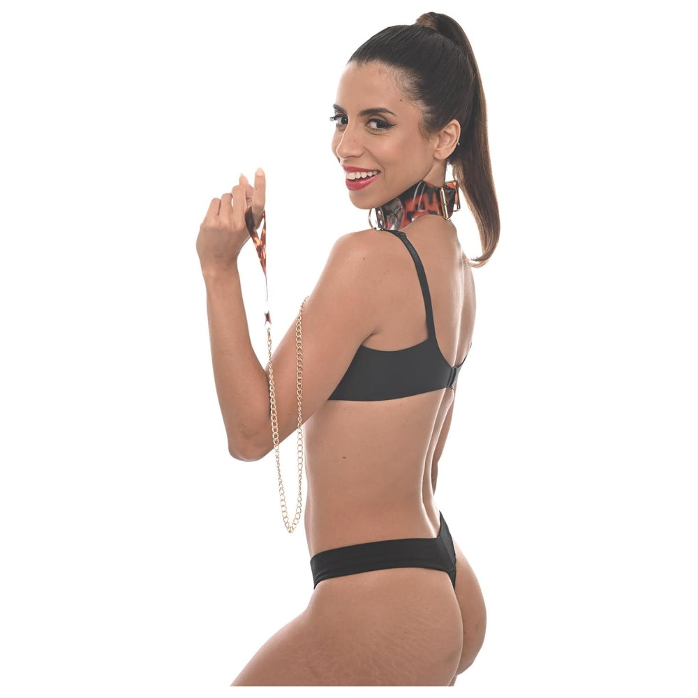 Zgarda - Lesa Fetish Sportsheets Amber Animal, Animal Print, cu lesa detasabila