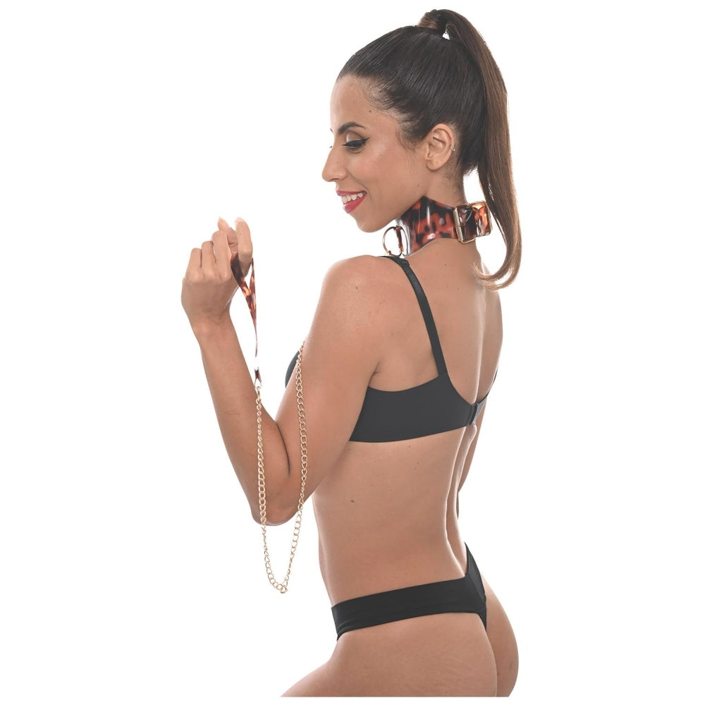 Zgarda - Lesa Fetish Sportsheets Amber Animal, Animal Print, cu lesa detasabila