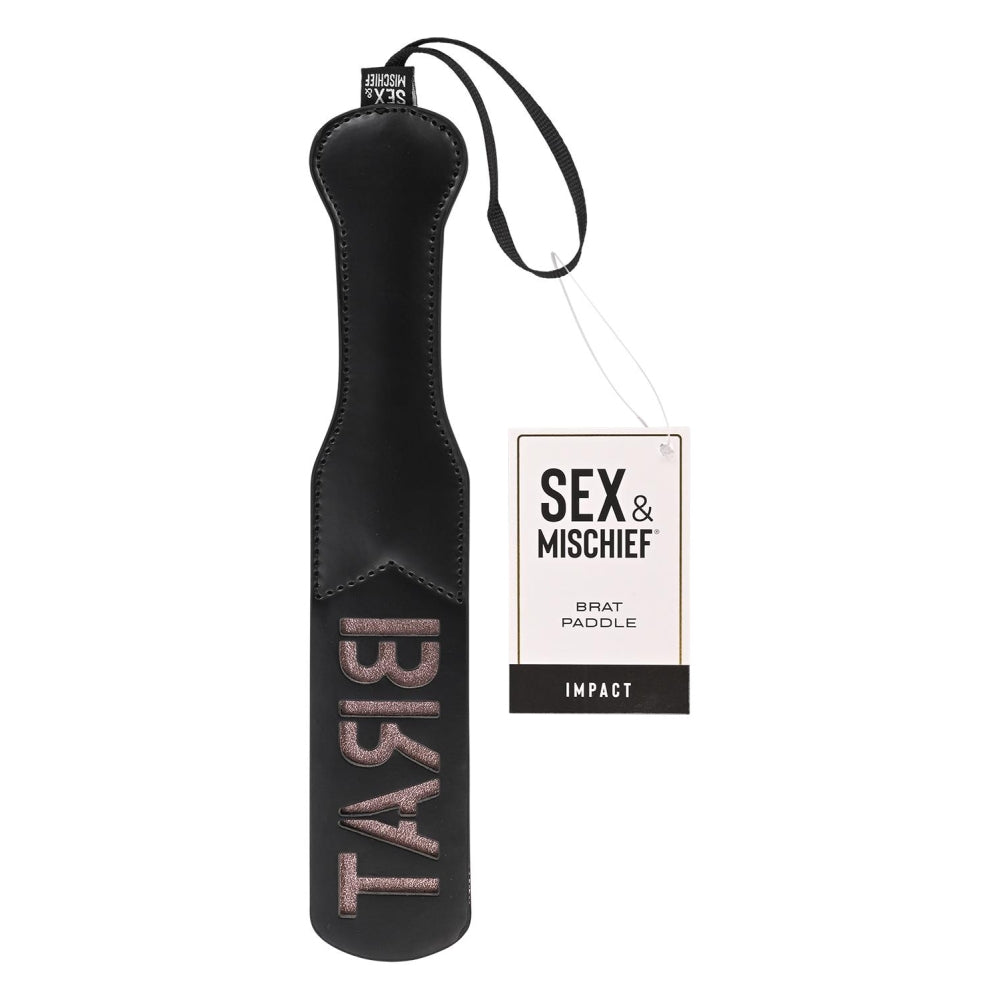 BDSM Paleta Brat din Piele Artificiala – Lasa Amprenta „BRAT”, Cu Bucla pentru Prindere si Impact Puternic