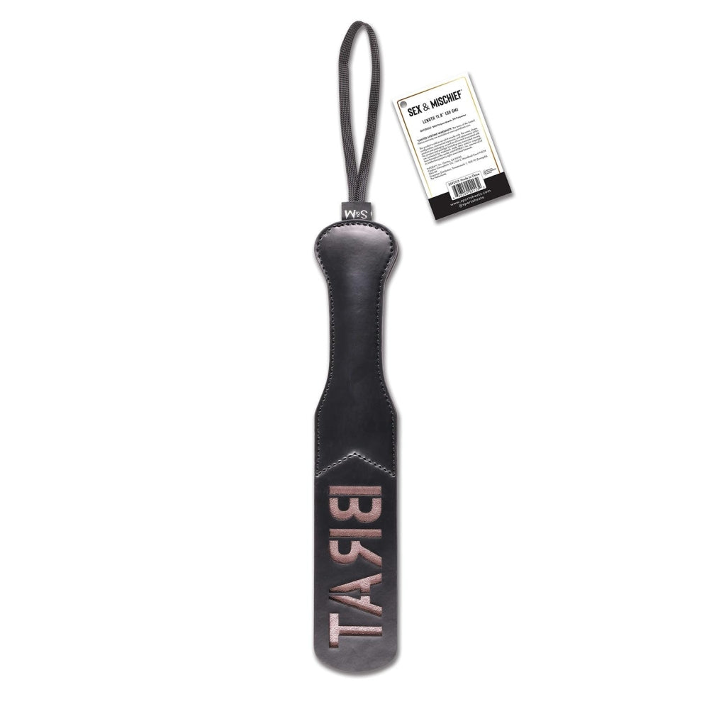 BDSM Paleta Brat din Piele Artificiala – Lasa Amprenta „BRAT”, Cu Bucla pentru Prindere si Impact Puternic