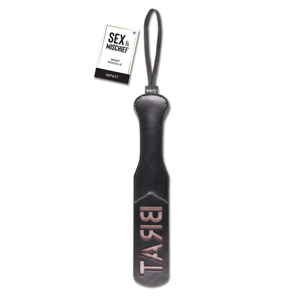 BDSM Paleta Brat din Piele Artificiala – Lasa Amprenta „BRAT”, Cu Bucla pentru Prindere si Impact Puternic