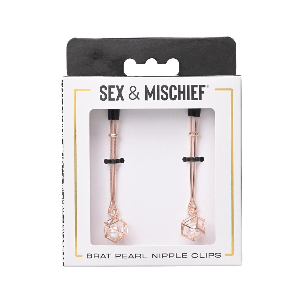 Clipsuri Reglabile BDSM pentru Sfarcuri cu Perle False, Design Elegant Auriu Roz, Stimulator pentru Jocuri BDSM, Accesorii Sigure fara Ftalati
