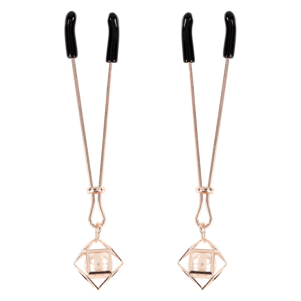 Clipsuri Reglabile BDSM pentru Sfarcuri cu Perle False, Design Elegant Auriu Roz, Stimulator pentru Jocuri BDSM, Accesorii Sigure fara Ftalati