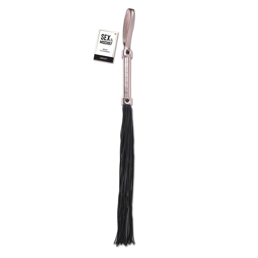 Flogger Bici BDSM piele sintetica 43 cm cu 30 fire, maner cu bucla pentru jocuri fetis si dominare