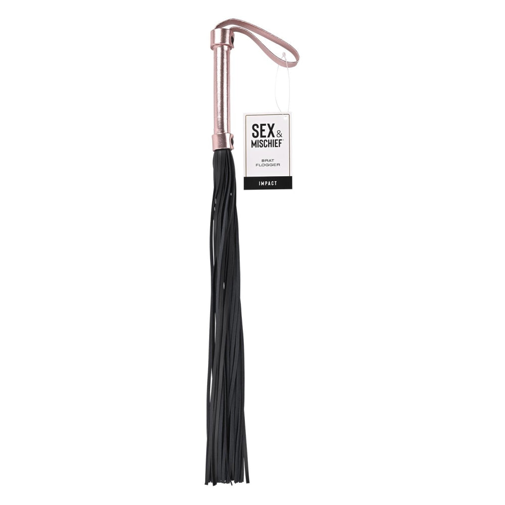 Flogger Bici BDSM piele sintetica 43 cm cu 30 fire, maner cu bucla pentru jocuri fetis si dominare