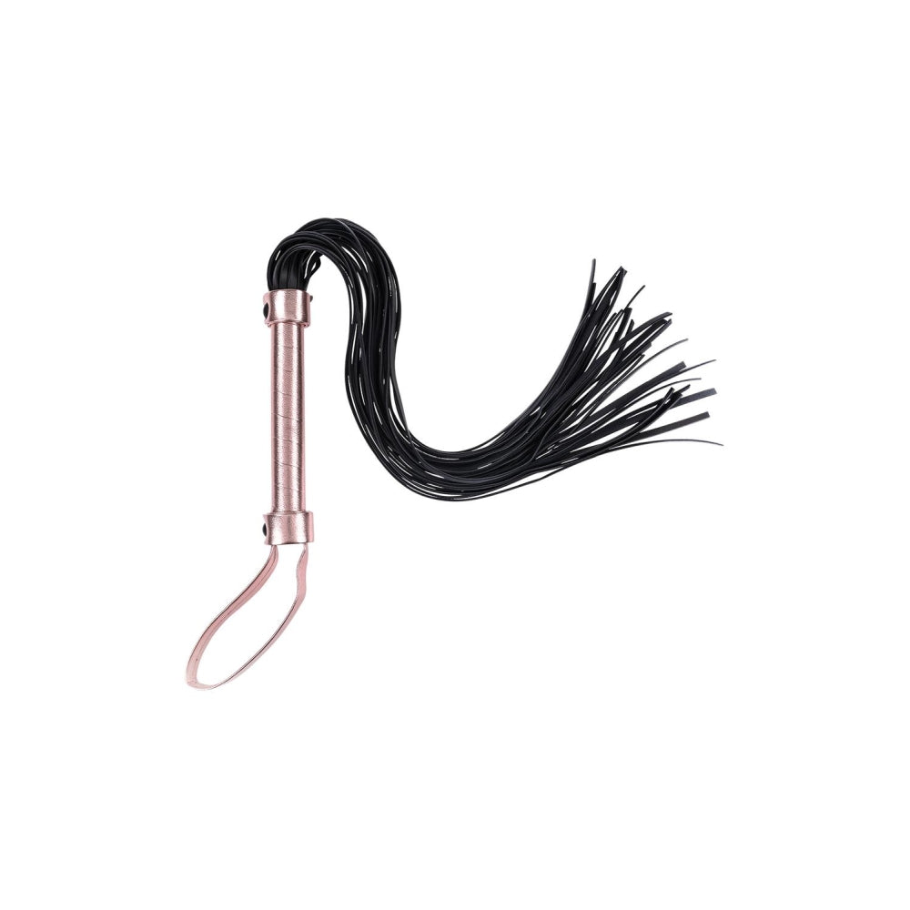 Flogger Bici BDSM piele sintetica 43 cm cu 30 fire, maner cu bucla pentru jocuri fetis si dominare
