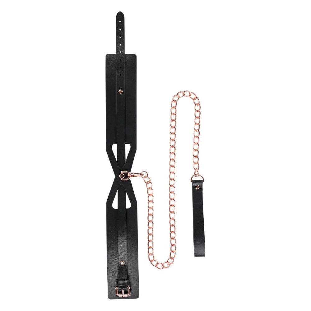 Zgarda Guler si Lant Brat Reglabil BDSM/Fetis, 76 cm Lant Auriu-Roz, BDSM Colier Piele Ecologica pentru Jocuri de Rol, Guler Fetish pentru Cupluri
