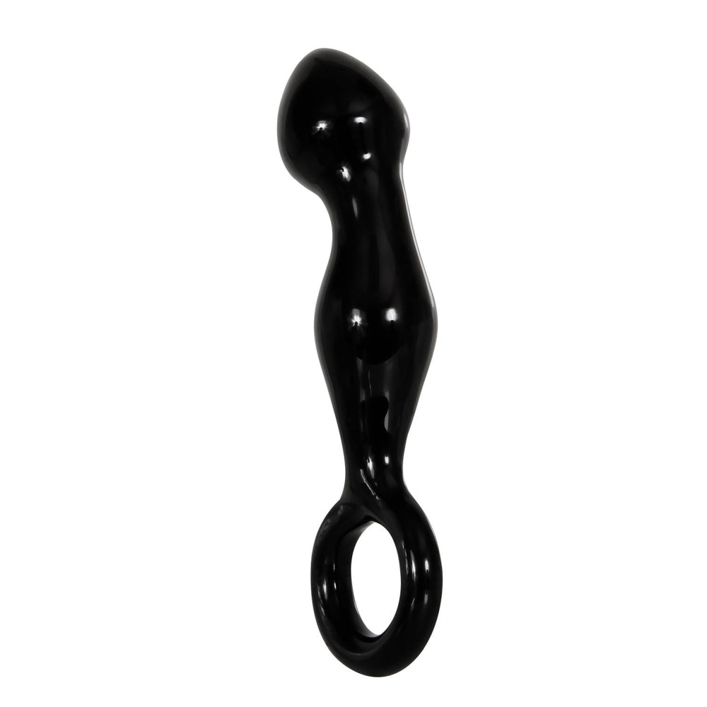 Stimulator de Prostata din Sticla A&E Adam's Glass Prostate Massager, Negru, 11.4 cm, cu maner inelat
