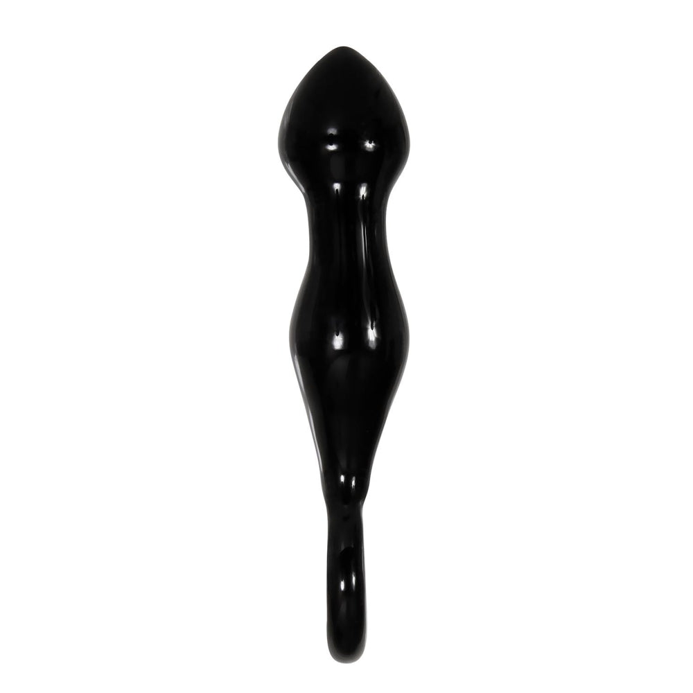 Stimulator de Prostata din Sticla A&E Adam's Glass Prostate Massager, Negru, 11.4 cm, cu maner inelat