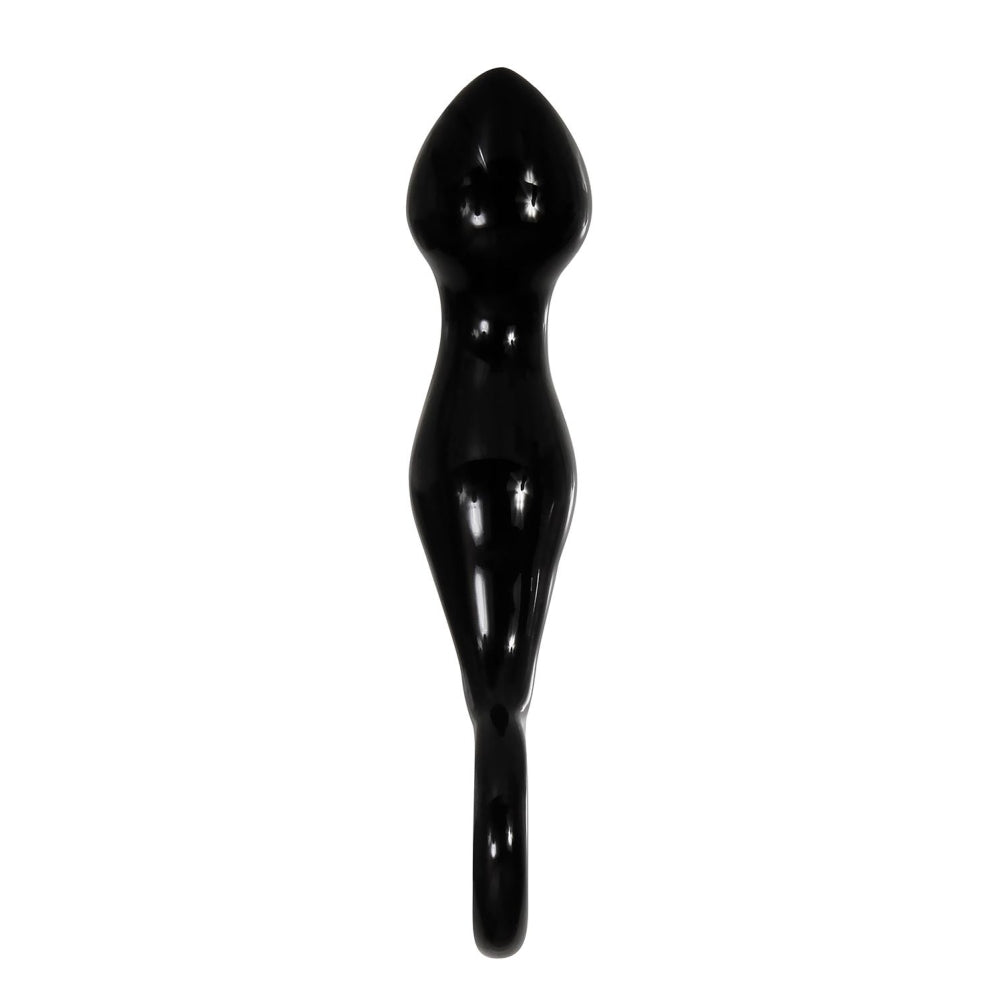 Stimulator de Prostata din Sticla A&E Adam's Glass Prostate Massager, Negru, 11.4 cm, cu maner inelat