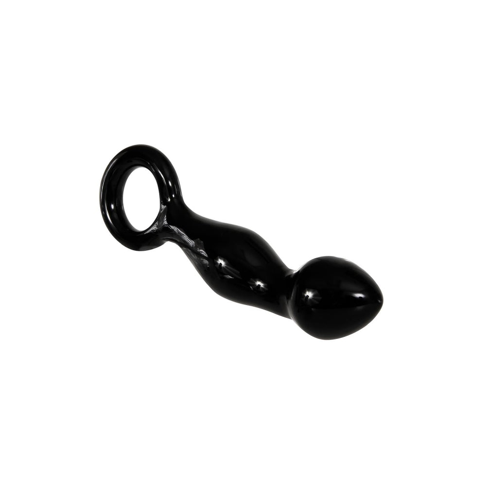 Stimulator de Prostata din Sticla A&E Adam's Glass Prostate Massager, Negru, 11.4 cm, cu maner inelat