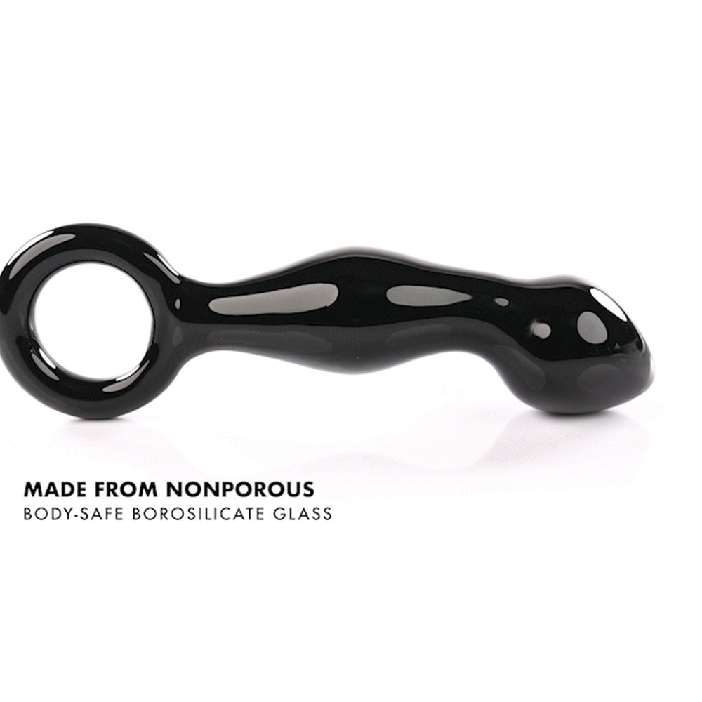 Stimulator de Prostata din Sticla A&E Adam's Glass Prostate Massager, Negru, 11.4 cm, cu maner inelat