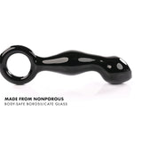 Stimulator de Prostata din Sticla A&E Adam's Glass Prostate Massager, Negru, 11.4 cm, cu maner inelat