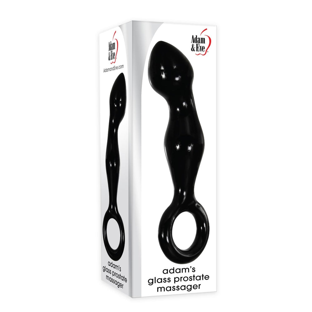 Stimulator de Prostata din Sticla A&E Adam's Glass Prostate Massager, Negru, 11.4 cm, cu maner inelat