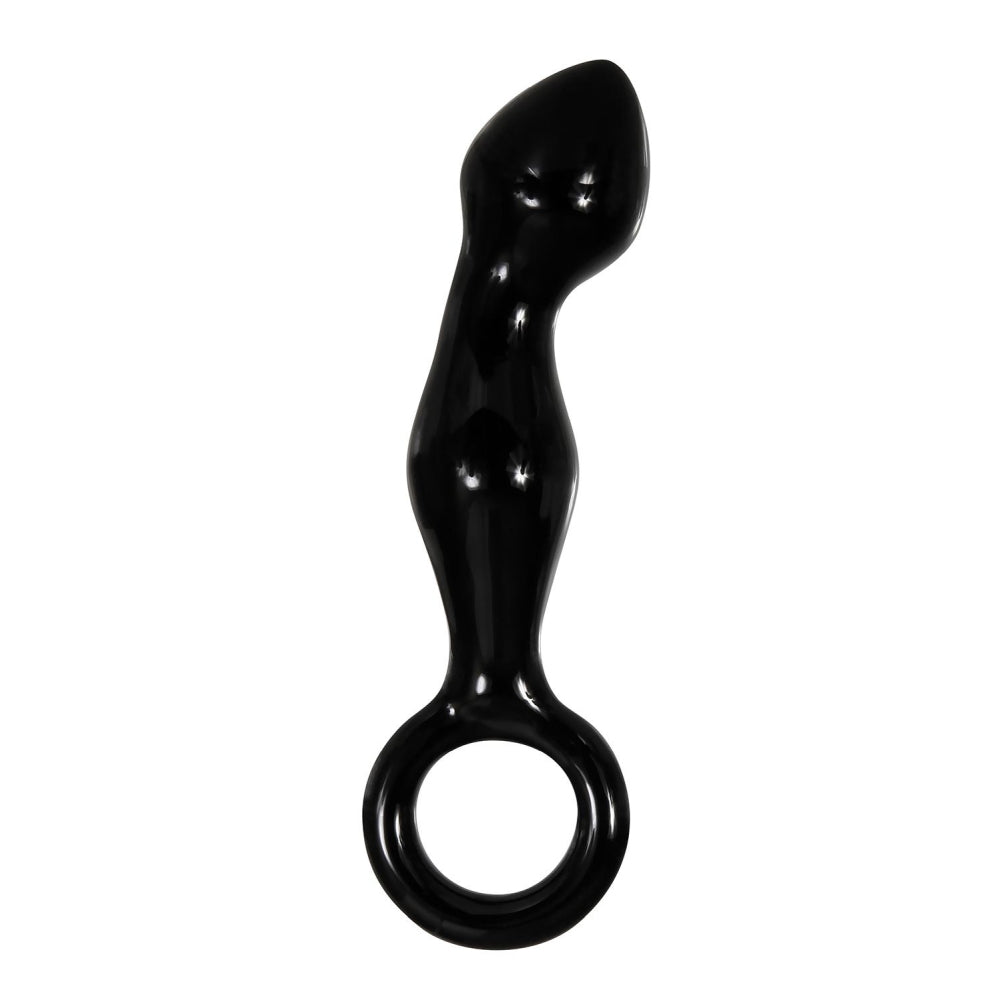 Stimulator de Prostata din Sticla A&E Adam's Glass Prostate Massager, Negru, 11.4 cm, cu maner inelat