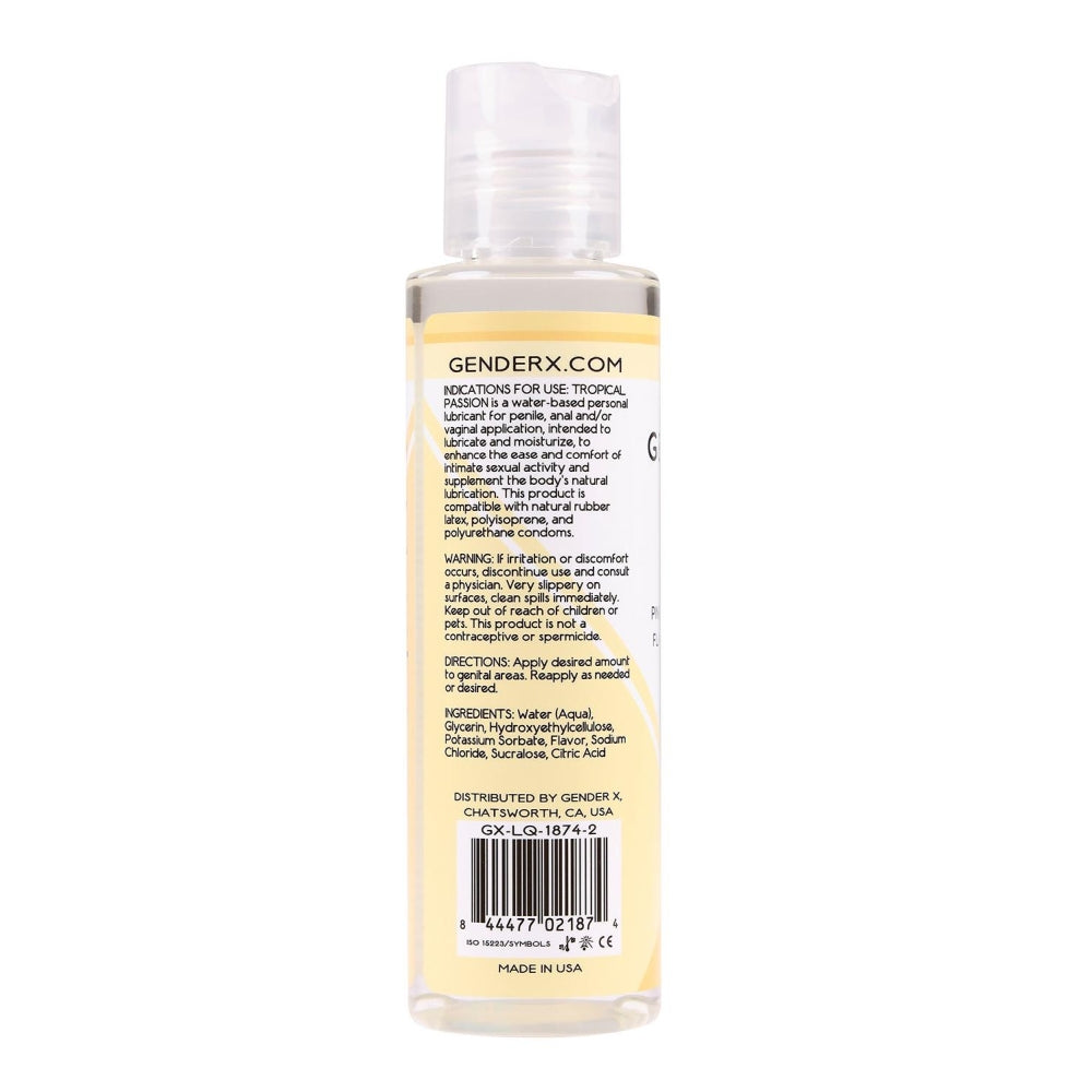 Lubrifiant comestibil pe baza de apa Gender X Tropical Passion, cu gust de ananas si cocos, fara glicol sau parabeni, fara ulei sau silicon, 120 ml