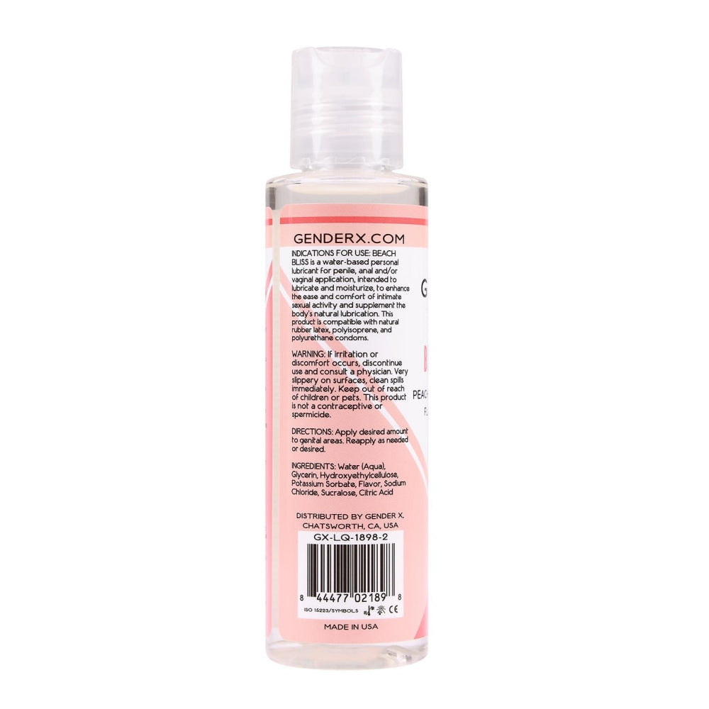 Lubrifiant comestibil pe baza de apa Gender X Beach Bliss, cu gust de piersica, portocala & merisoare, fara glicol sau parabeni, fara ulei sau silicon, 120 ml