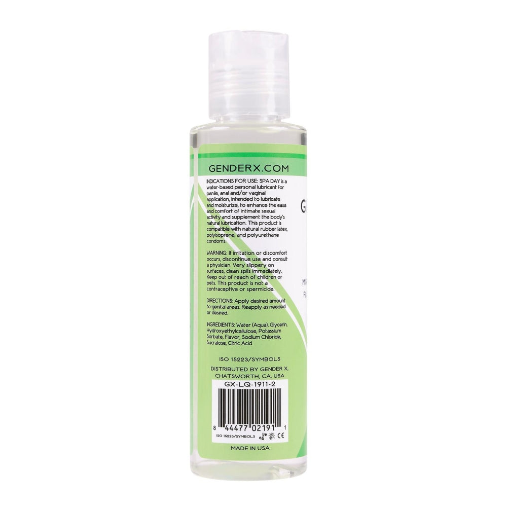 Lubrifiant comestibil pe baza de apa Gender X Spa Day, cu gust de menta, lamaie & castravete, fara glicol sau parabeni, fara ulei sau silicon, 120 ml