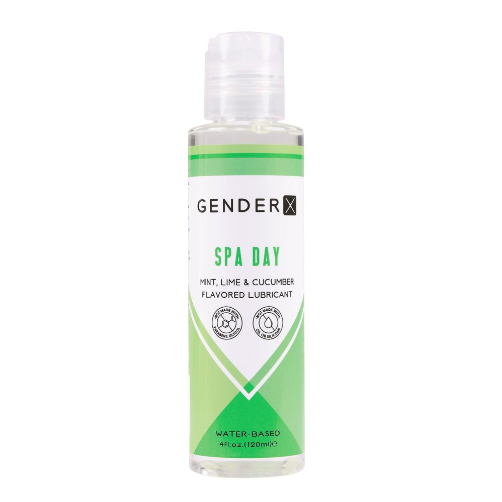 Lubrifiant comestibil pe baza de apa Gender X Spa Day, cu gust de menta, lamaie & castravete, fara glicol sau parabeni, fara ulei sau silicon, 120 ml