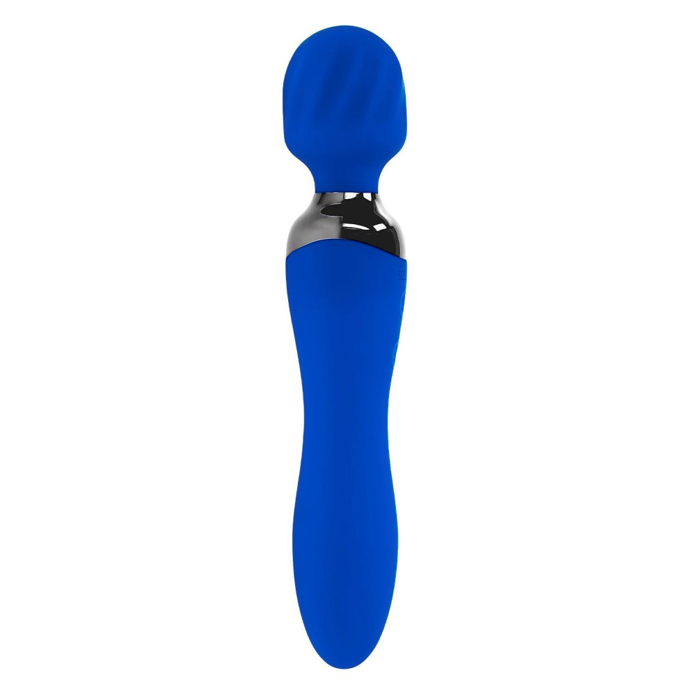 Vibrator Dublu Selopa Blue Belle, Albastru, capat sand flexibil, capat vibrator inserabil, 19.9 cm, 7 Moduri Vibratii, motor dublu independent