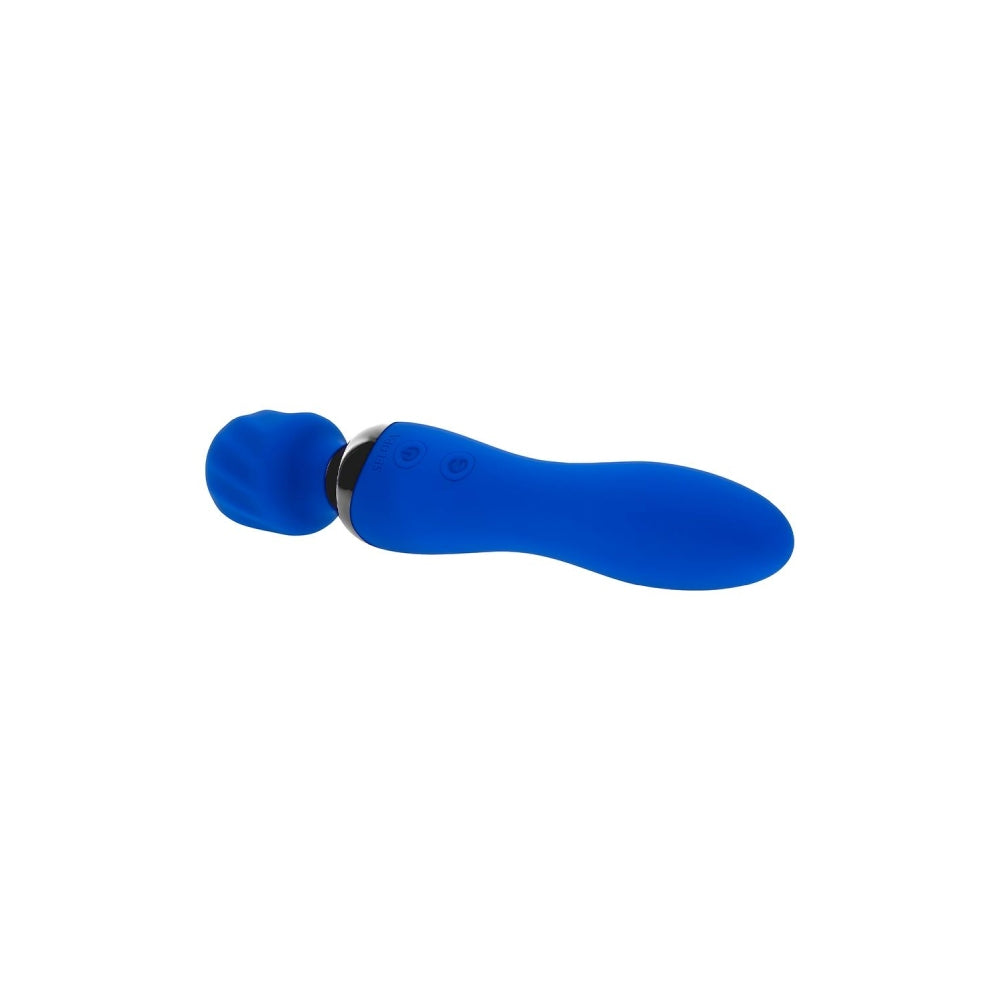 Vibrator Dublu Selopa Blue Belle, Albastru, capat sand flexibil, capat vibrator inserabil, 19.9 cm, 7 Moduri Vibratii, motor dublu independent