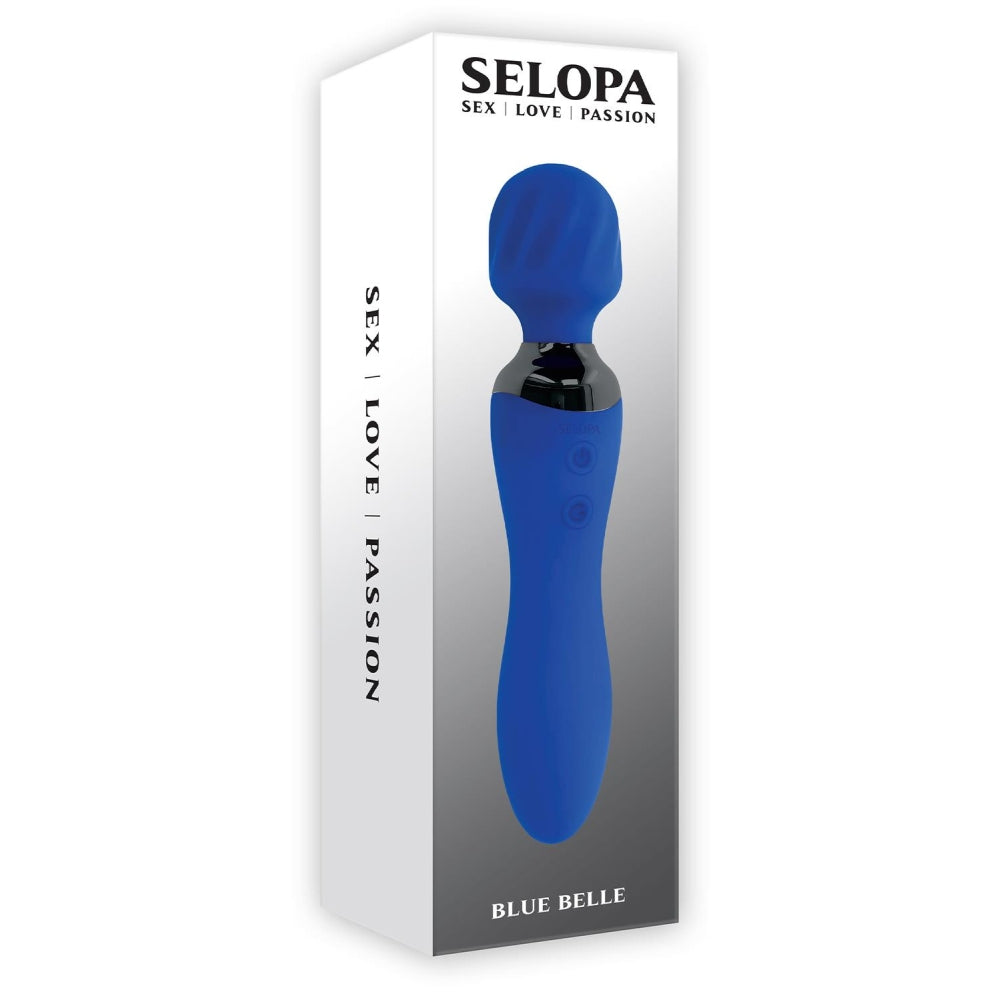Vibrator Dublu Selopa Blue Belle, Albastru, capat sand flexibil, capat vibrator inserabil, 19.9 cm, 7 Moduri Vibratii, motor dublu independent