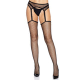 Dresuri Plasa Neagra cu Jartiera Leg Avenue - Design Elegant cu Margini Ondulate, One Size