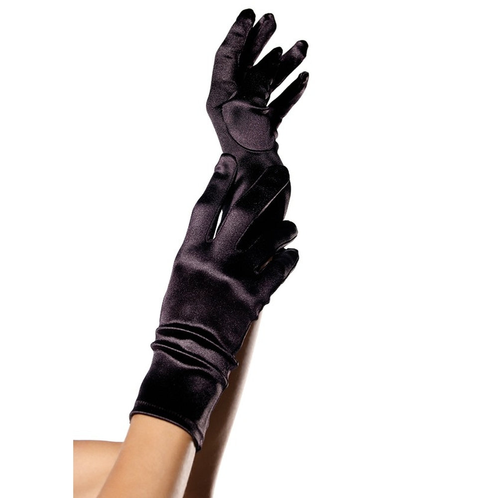 Lenjerie Sexy Manusi Scurte Negre din Satin Leg Avenue - Accesoriu Elegant pentru Costume, Cosplay sau Petreceri Tematice